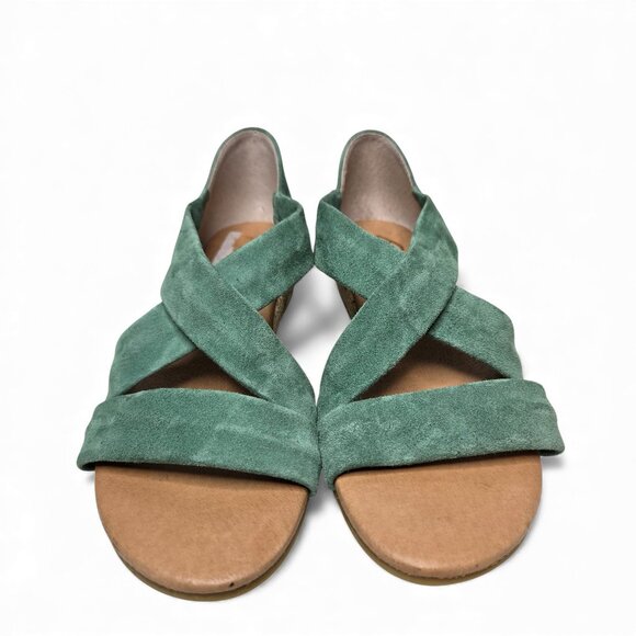 Pinaz Emerald Green Strappy Espadrille Suede Micro Wedge Sandals 7 - Picture 3 of 8